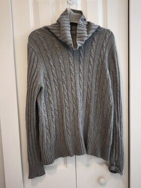Jcrew Womens Grey Cable Knit Wool Shawl Collar Sweater